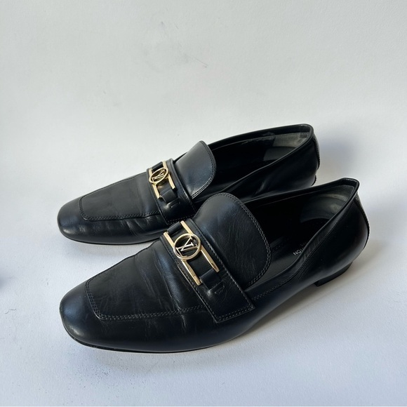 Louis Vuitton Upper Case Flat Black Smoth Leather Loafers Sz 38 - Picture 2 of 11